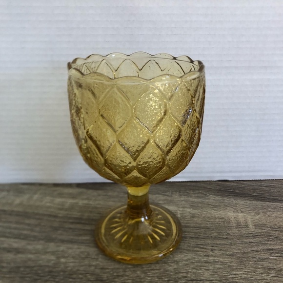 Vtg Quilted Amber Glass Goblet - Picture 2 of 15